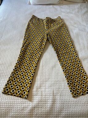 Anthropologie women’s Yellow Black & White Circle-Print Chinos size 6